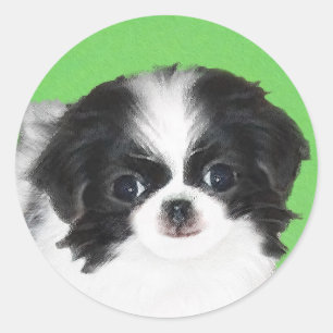 チン日本のパピー絵画ズ – Dog Art ラウンドシール