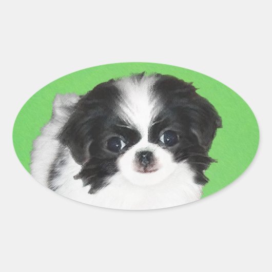 チン日本のパピー絵画ズ – Dog Art 楕円形シール (正面)