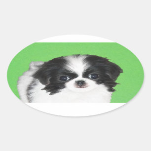 チン日本のパピー絵画ズ – Dog Art 楕円形シール