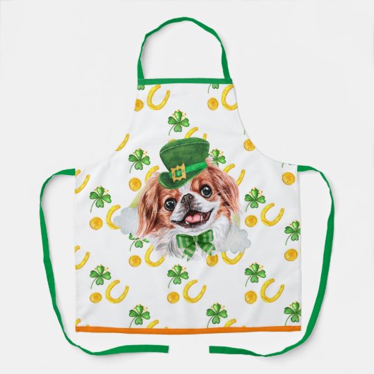 チン日本のホリデーデコールセントパトリックの日犬 エプロン (正面)