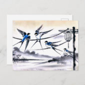 チーの電力線上に集まるツバメのグループ ポストカード (正面/裏面)