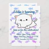 チーキーかわいいスタイルキッテン誕生日 招待状 (正面/裏面)