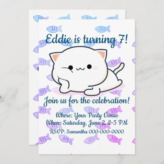 チーキーかわいいスタイルキッテン誕生日 招待状 (正面/裏面)