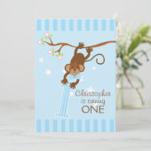 チーキーモンキーブルーストライプ1歳誕生日パーティー 招待状 (スタンド正面)