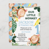 チーキー・リトル・モンキー・バナナズ・ボーイズ1歳の誕生日 招待状 (正面/裏面)