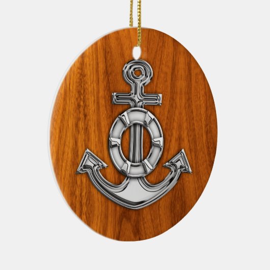 チークのベニヤのいかりのようなライフセーバーのクロム セラミックオーナメント (右)