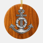 チークのベニヤのいかりのようなライフセーバーのクロム セラミックオーナメント (正面)