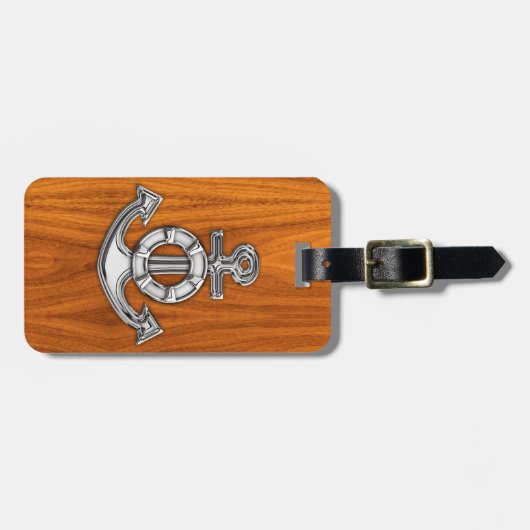 チークのベニヤのいかりのようなライフセーバーのクロム ラゲッジタグ (正面横)