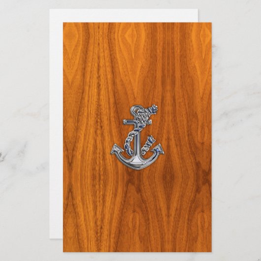 チークのベニヤのクロムロープのいかり 便箋 (正面/裏面)