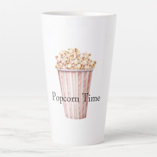チークカラーの映画の時間のポップコーン カフェラテマグ (正面)