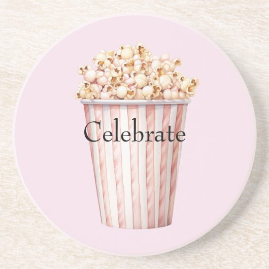 チークカラーの映画館ポップコーン コースター (正面)