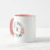 チークフラワーリースモノグラムコーヒーマグ マグカップ (正面左)