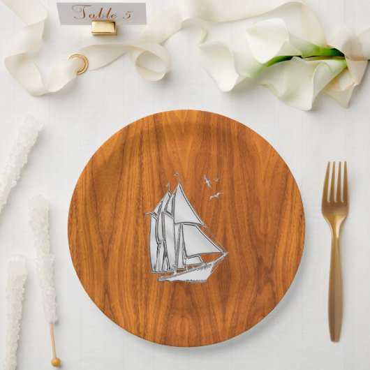 チークベニエの帆船のようなクロムシルバー ペーパープレート (ウェディング)