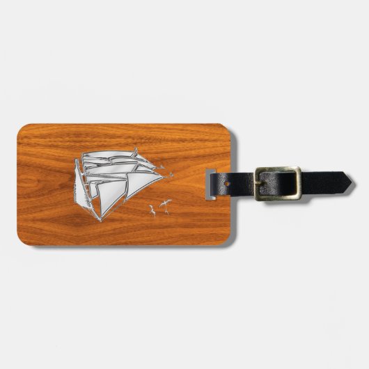 チークベニエの帆船のようなクロムシルバー ラゲッジタグ (正面横)