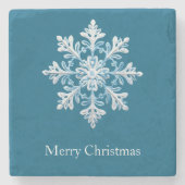 チークホワイトライトブルークリスマススノーフレーク ストーンコースター (正面)