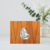 チーク単板のクロムシルバーのような帆船 ポストカード (スタンド正面)