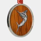 チーク木のクロムマカジキ メタルオーナメント (右)
