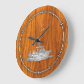 チーク材にクロムのような魚釣りボート ラージ壁時計 (傾斜)