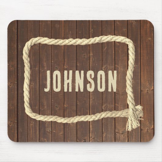 チーク材のラストネーム付きロープフレーム マウスパッド (正面)