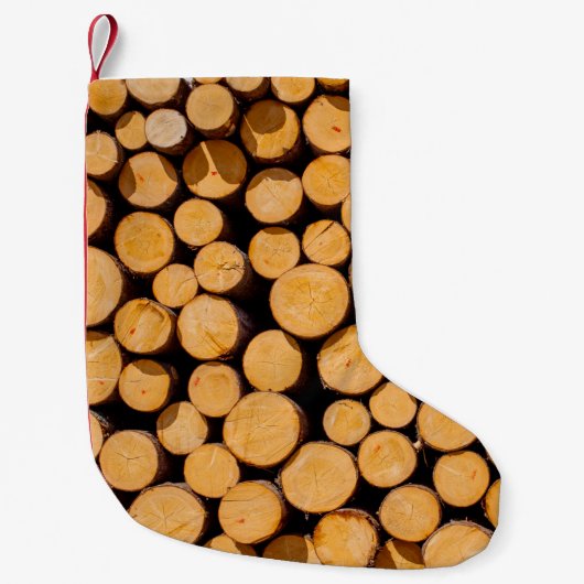 チーク材の丸木の丸木の木の多い木 スモールクリスマスストッキング (正面)