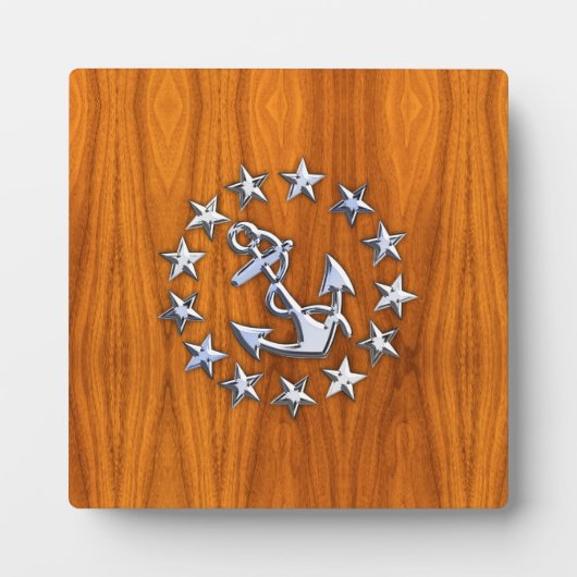 チーク材プリントのヨット航海の国旗の記号 フォトプラーク (正面)