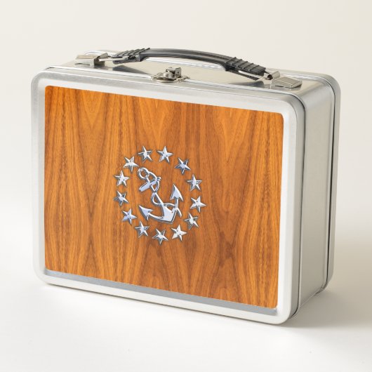チーク材プリントのヨット航海の国旗の記号 メタルランチボックス (正面)