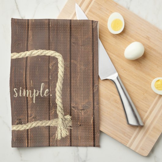 チーク材上のロープ枠と引用文 キッチンタオル (四つ折り)