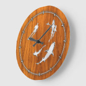 チーク板にサメを乗せたクロムのようなダイバー ラージ壁時計 (傾斜)