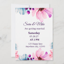チーク＆ブルー フラワーの「Save the Date」カード セーブザデート