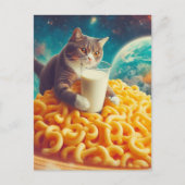 チーズたっぷりパスタの惑星の猫と牛乳グラス ポストカード (正面)