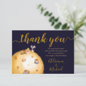 チーズで作られた月,金ゴールドグリッター,ベビーシャワー サンキューカード (スタンド正面)