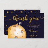 チーズで作られた月,金ゴールドグリッター,ベビーシャワー サンキューカード (正面/裏面)