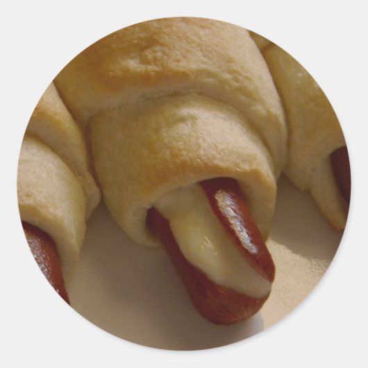 チーズで毛布に入った豚 ラウンドシール (正面)