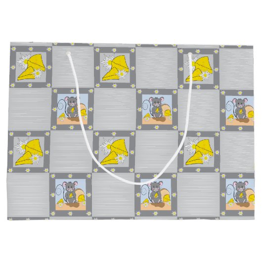 チーズとマウス赤ちゃんシャワーイエローグレー抱き枕 ラージペーパーバッグ (裏面)