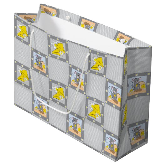 チーズとマウス赤ちゃんシャワーイエローグレー抱き枕 ラージペーパーバッグ (正面アングル)