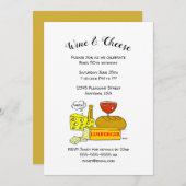 チーズとユーモアのあるワインの誕生日パーティーへの招待 招待状 (正面/裏面)