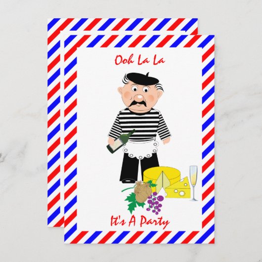 チーズとワインのフランス風テーマパーティーの楽しい招待状 招待状 (正面/裏面)