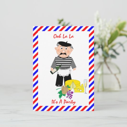 チーズとワインのフランス風テーマパーティーの楽しい招待状 招待状 (スタンド正面)