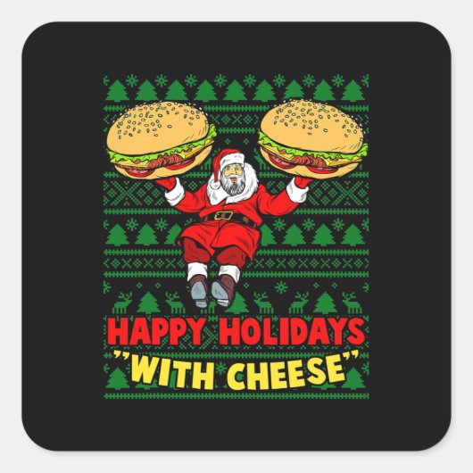 チーズと幸せな休日。クリスマスチーズバーガー スクエアシール (正面)