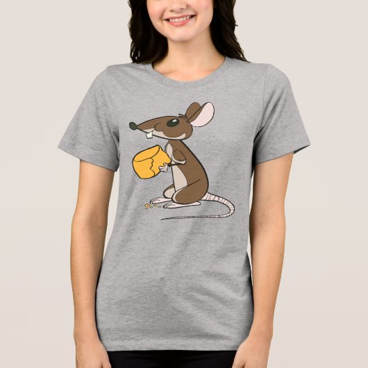 チーズのかわいい茶色のネズミ トライブレンドTシャツ (正面)