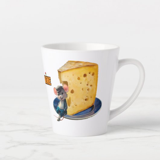 チーズのスライスを愛する漫画のマウス カフェラテマグ (右)