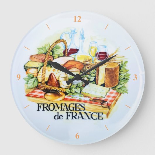 チーズのピザ時計。Fromages De France ラージ壁時計 (正面)