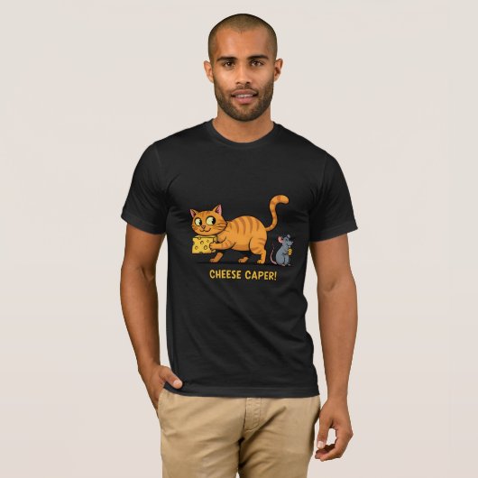 チーズの大冒険 - 面白い猫とネズミのキャラクターデザイン Tシャツ (正面フル)
