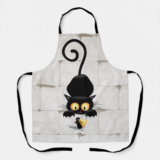 チーズの漫画キャラクターと猫とおもしろい エプロン (正面)