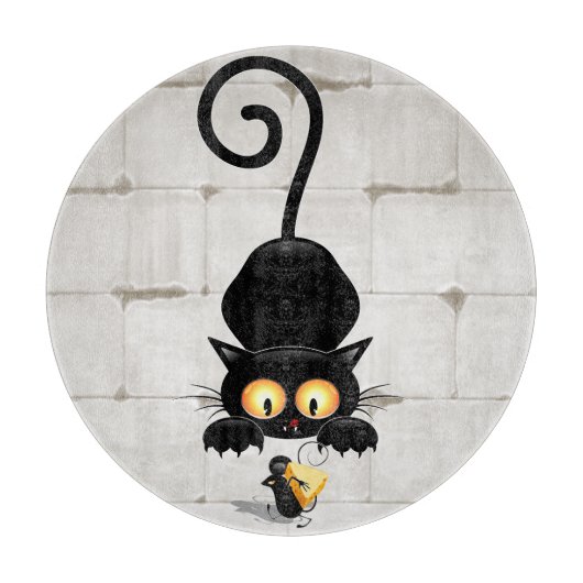 チーズの漫画キャラクターと猫とおもしろい カッティングボード (正面)