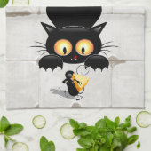 チーズの漫画キャラクターと猫とおもしろい キッチンタオル (折り畳み)