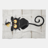 チーズの漫画キャラクターと猫とおもしろい キッチンタオル (横)