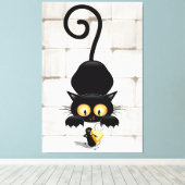 チーズの漫画キャラクターと猫とおもしろい キャンバスプリント (インサイチュ (ウッドフロア))