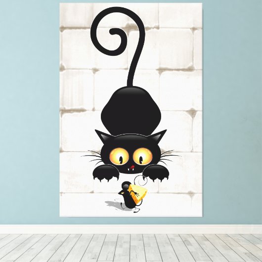 チーズの漫画キャラクターと猫とおもしろい キャンバスプリント (インサイチュ (ウッドフロア))