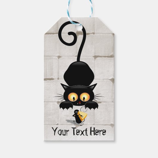 チーズの漫画キャラクターと猫とおもしろい ギフトタグ (正面)